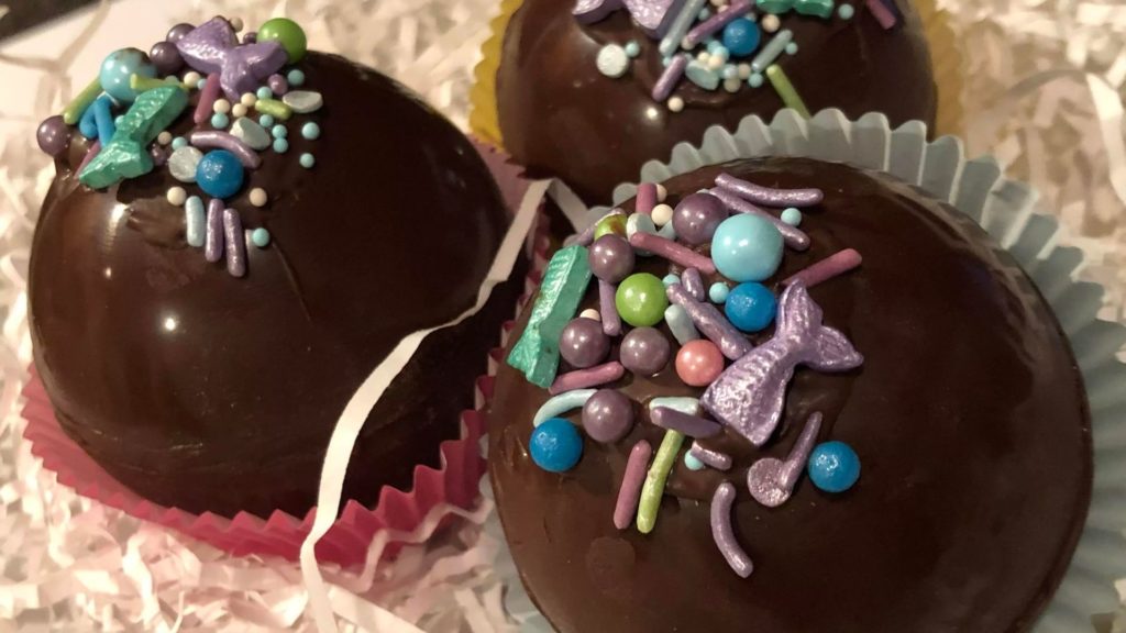 hot cocoa bombs with mermaid sprinkles